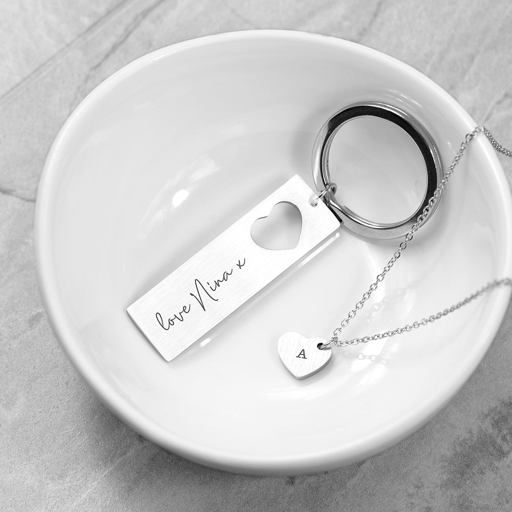 Personalised Love Heart Necklace & Keyring Set: 3 - Necklaces By Gift Moments