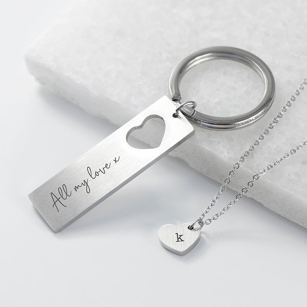 Personalised Heart Necklace and Keyring Set: 1 - Necklaces By Gift Moments