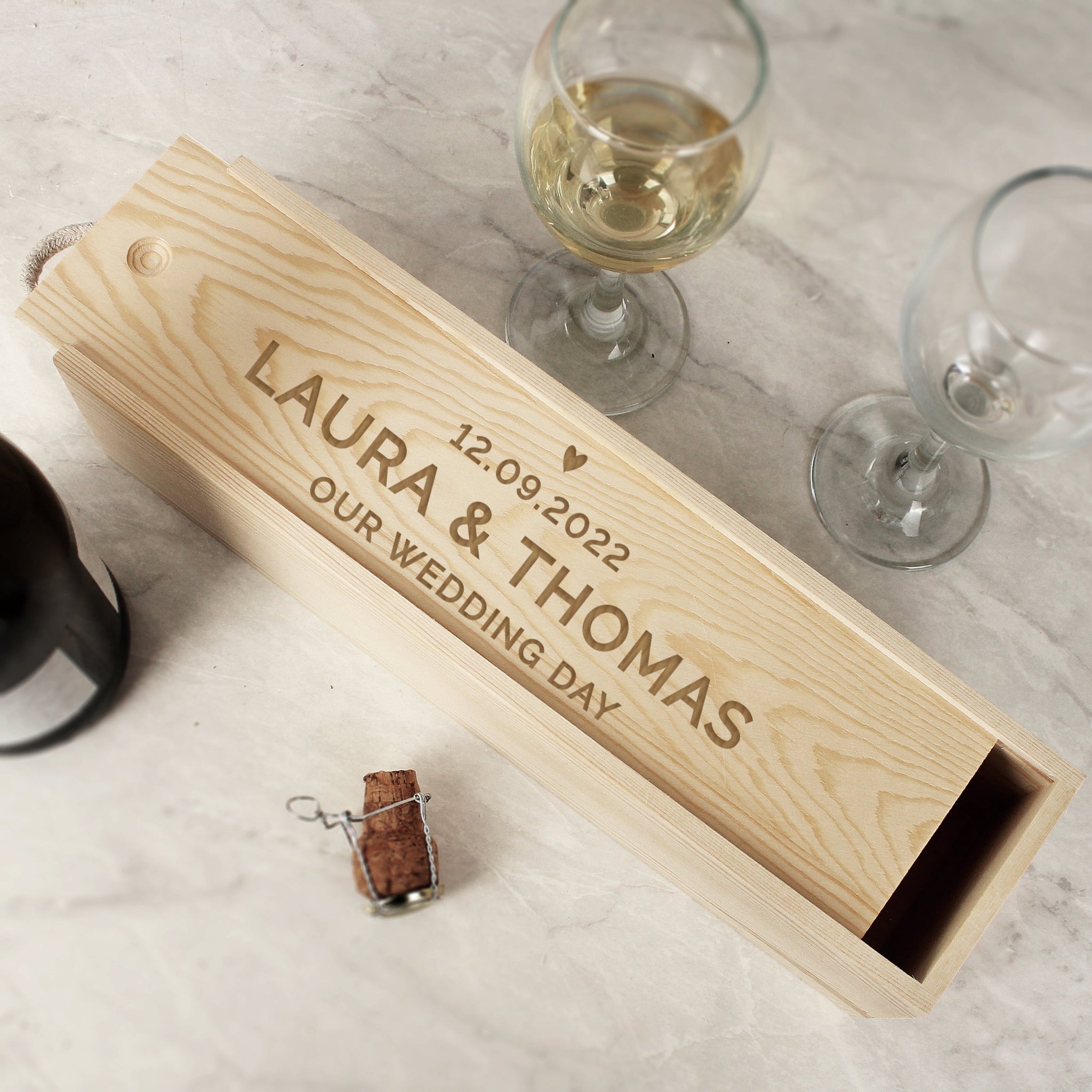 Personalised Love Heart Wooden Wine Bottle Box: 1 - Barware By Gift Moments
