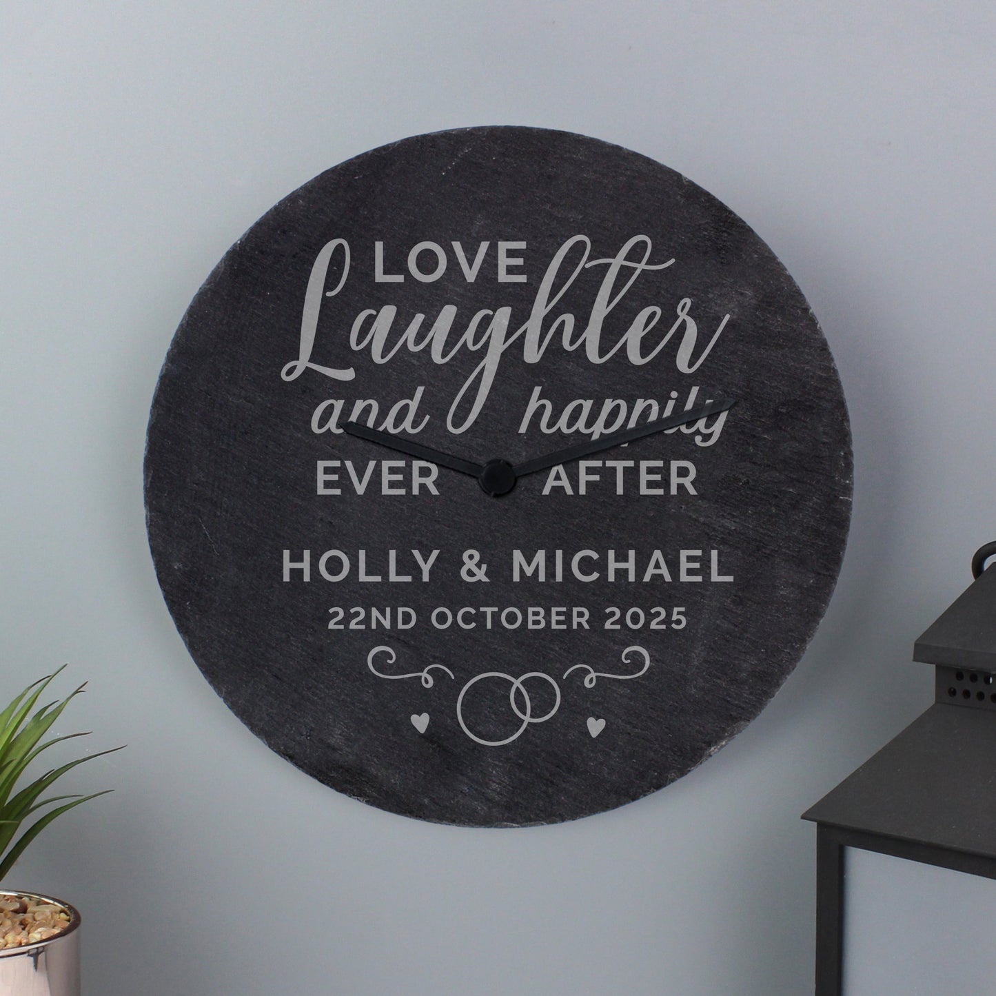 Personalised Love Laughter Slate Clock: 4 - Clocks By Gift Moments