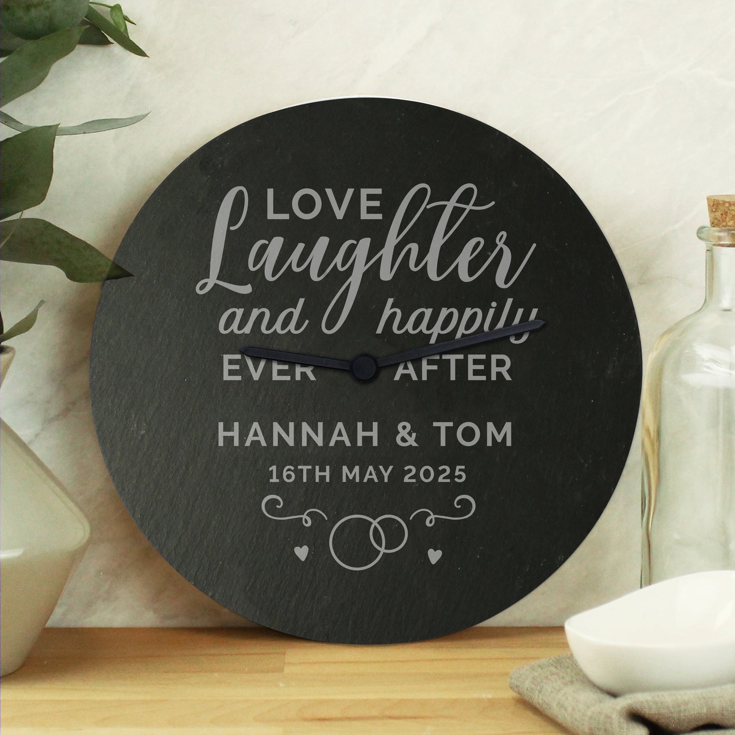 Personalised Love Laughter Slate Clock: 1 - Clocks By Gift Moments