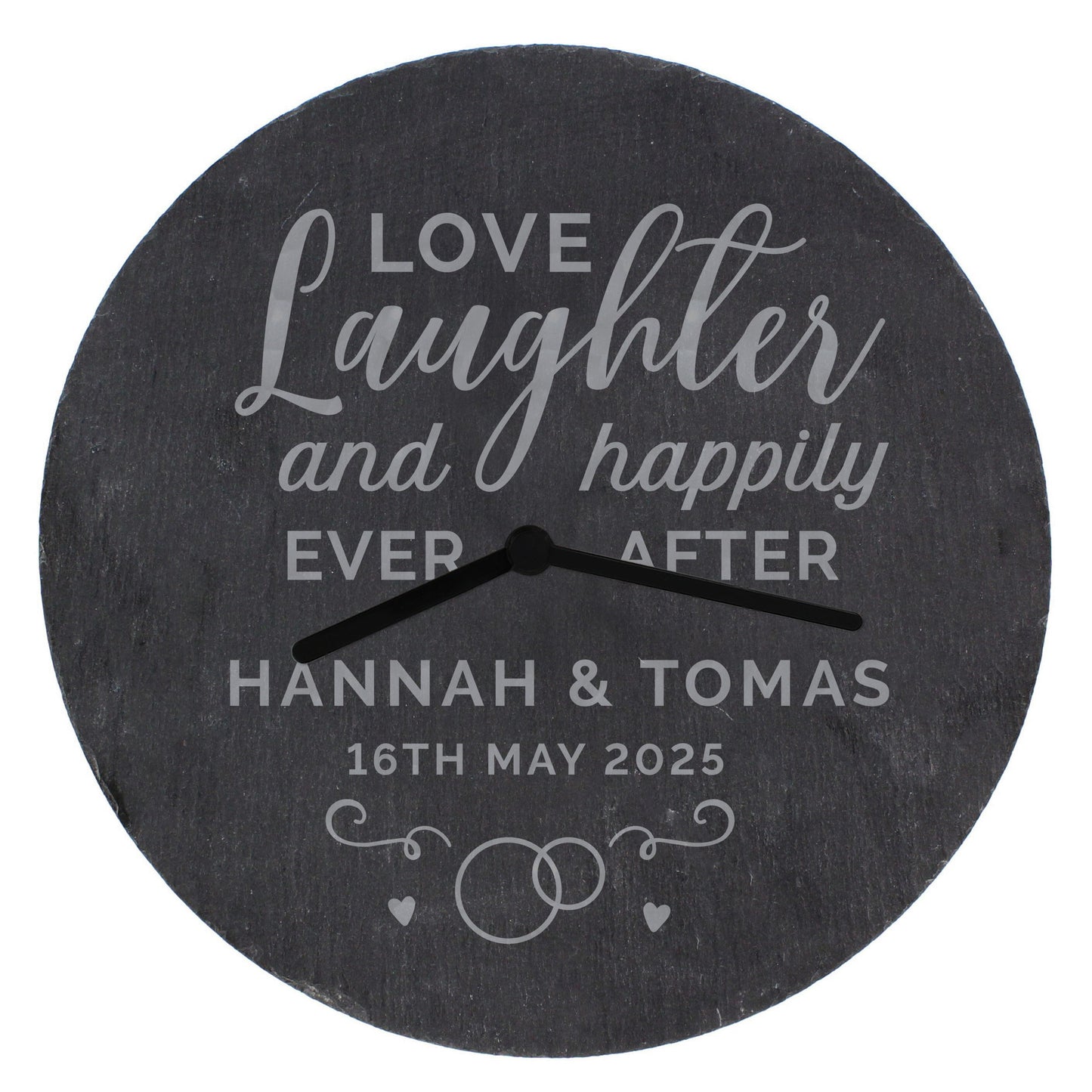Personalised Love Laughter Slate Clock: 5 - Clocks By Gift Moments