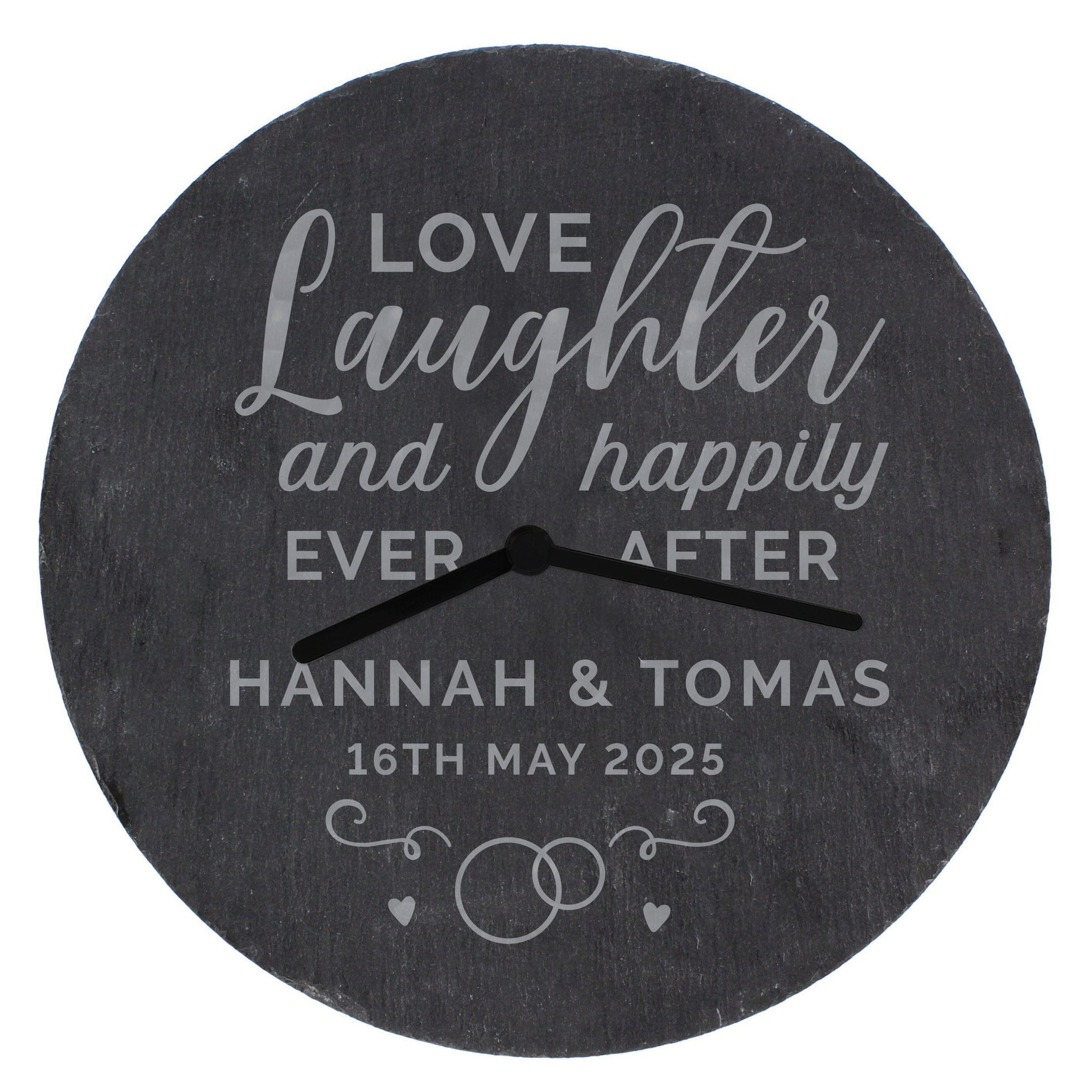 Personalised Love Laughter Slate Clock: 5 - Clocks By Gift Moments