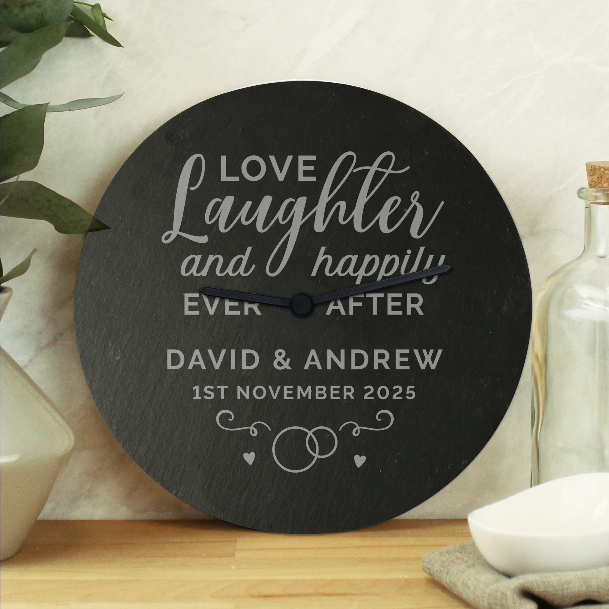 Personalised Love Laughter Slate Clock: 3 - Clocks By Gift Moments