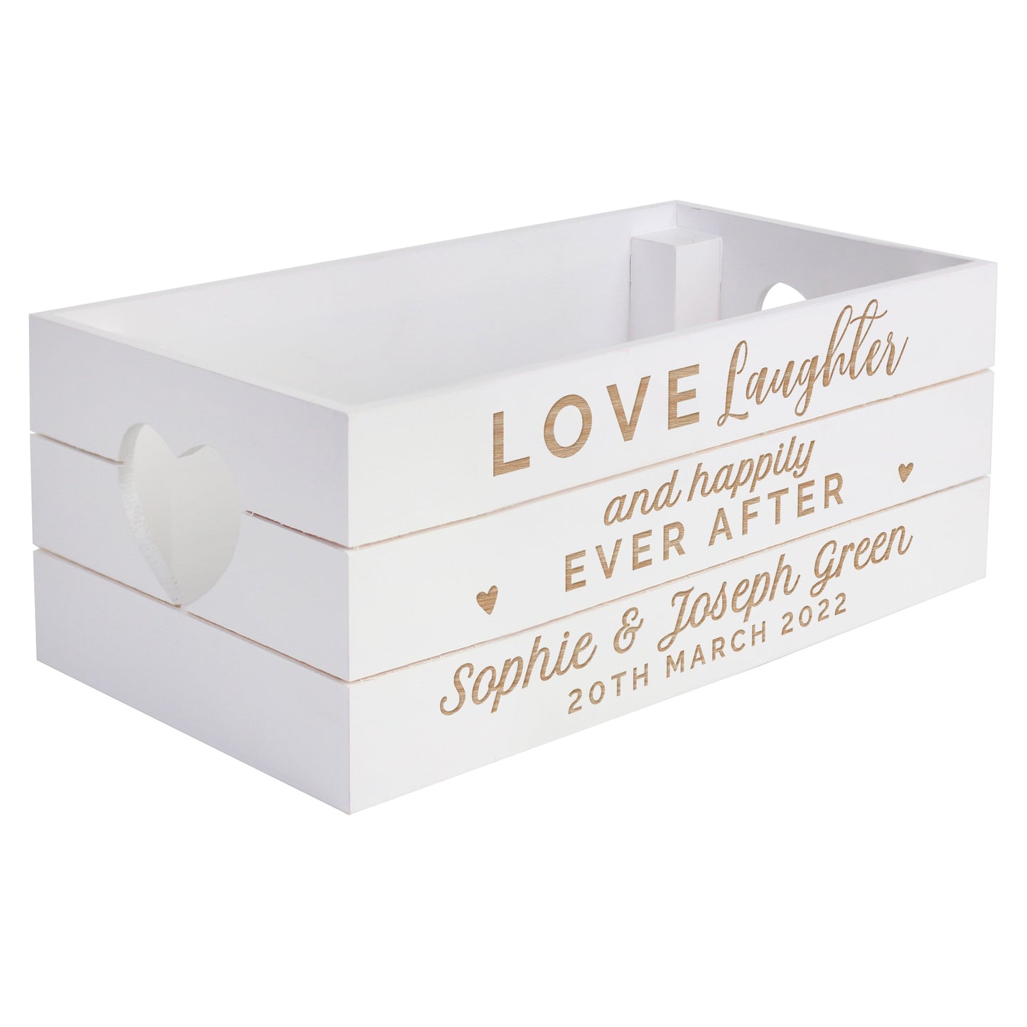 Personalised Love Laughter &... White Wooden Crate: 5 - Storage By Gift Moments