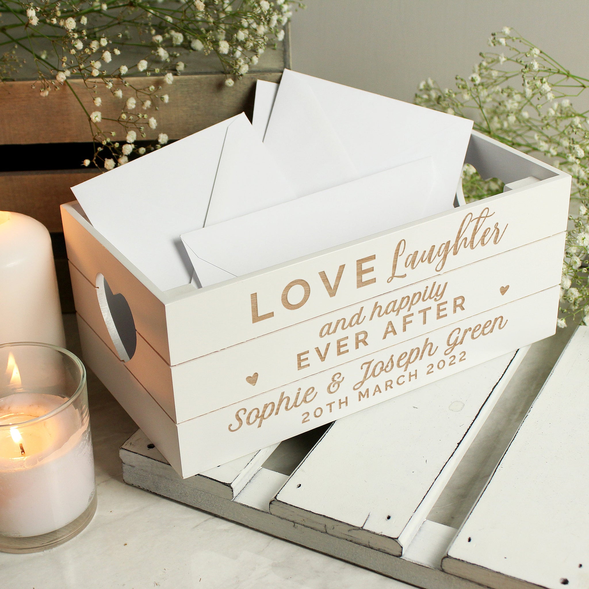 Personalised Love Laughter &... White Wooden Crate: 1 - Storage By Gift Moments