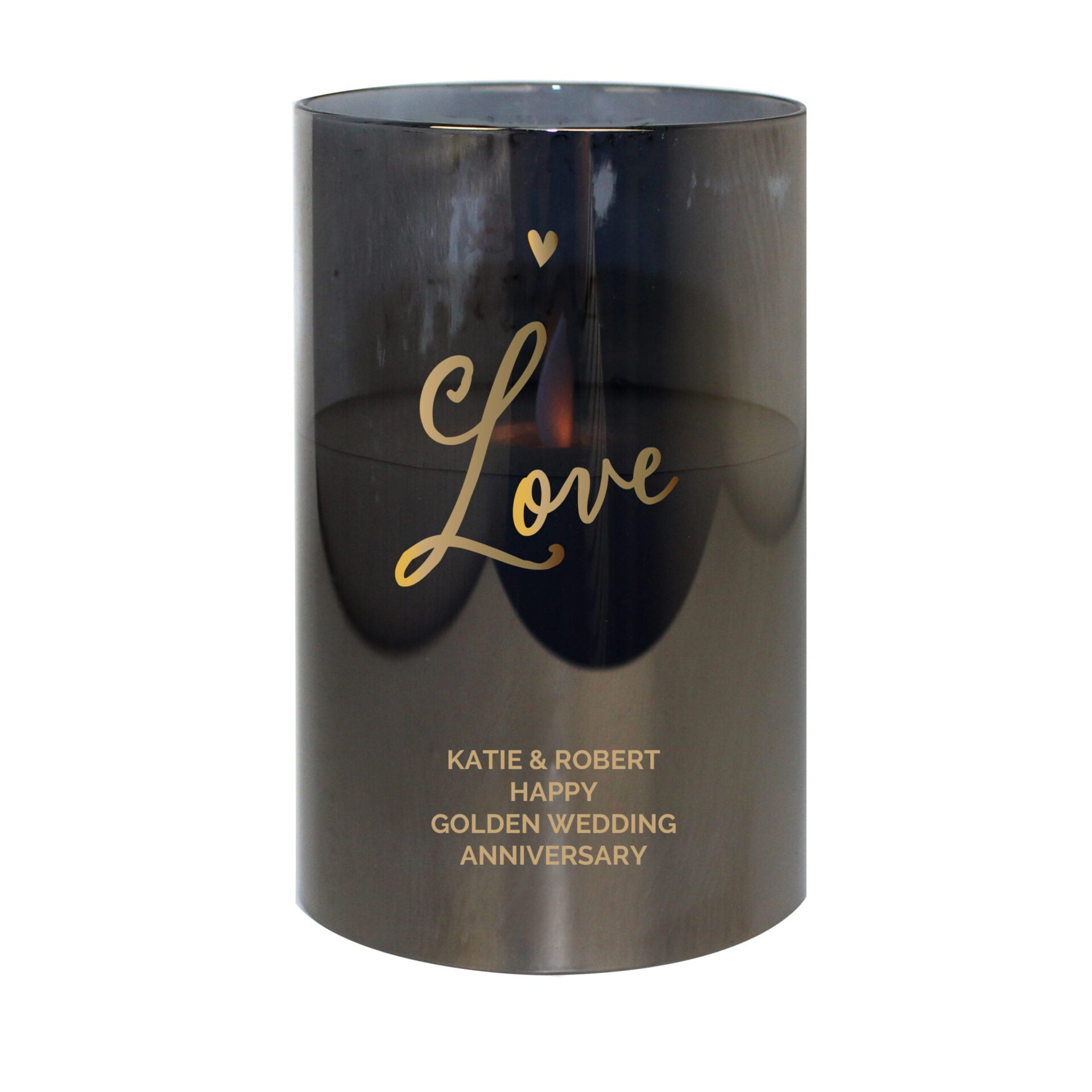 Personalised Love Smoked Glass LED Candle: 4 - LED Lighting By Gift Moments