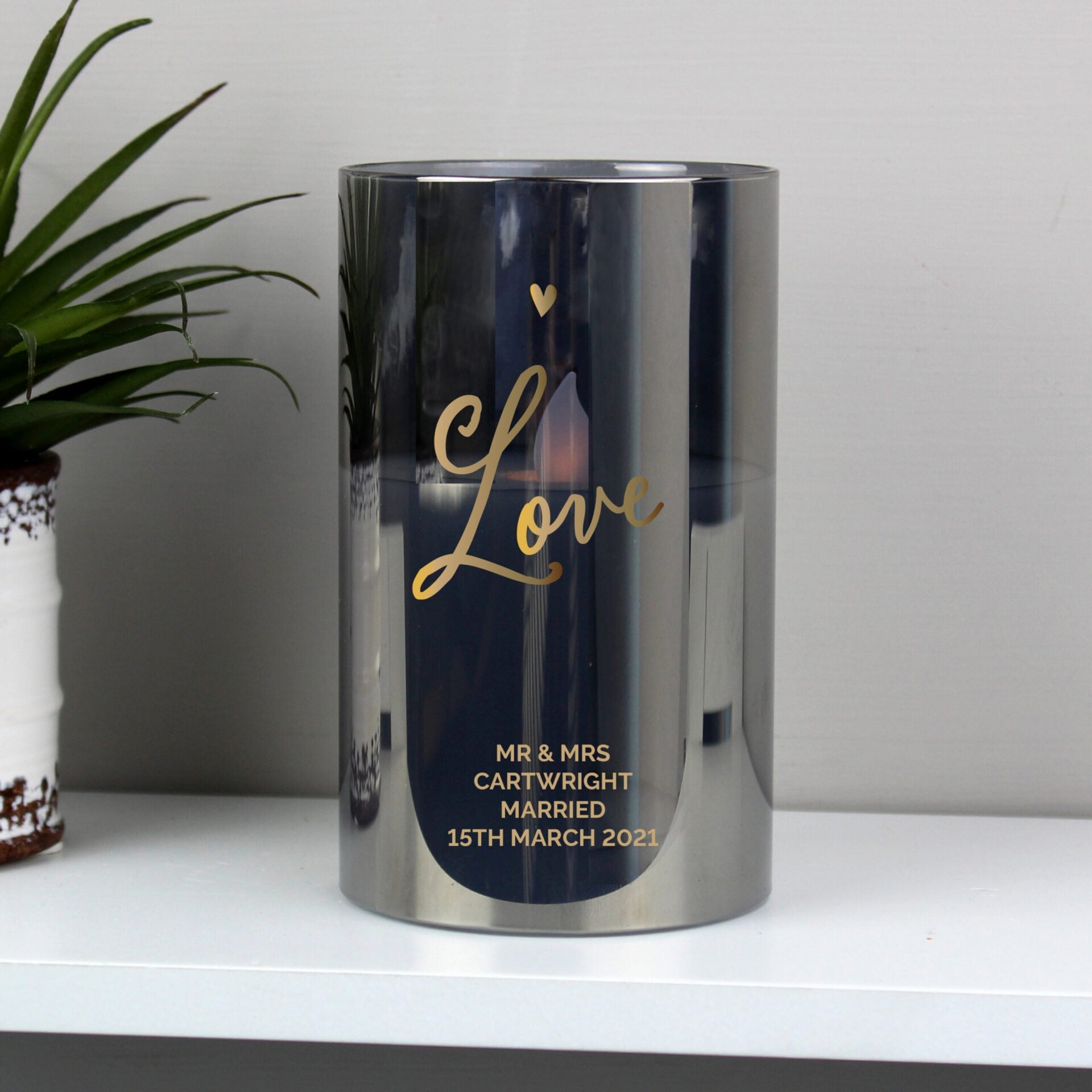 Personalised Love Smoked Glass LED Candle: 1 - LED Lighting By Gift Moments