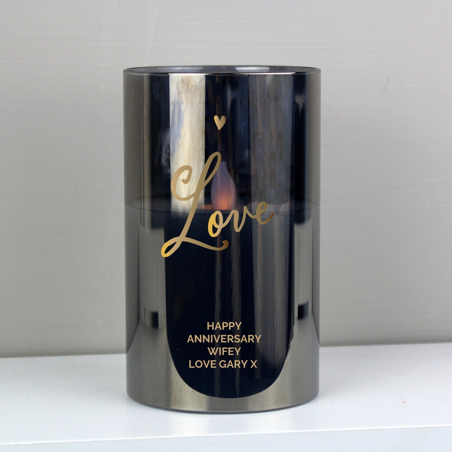 Personalised Love Smoked Glass LED Candle: 2 - LED Lighting By Gift Moments