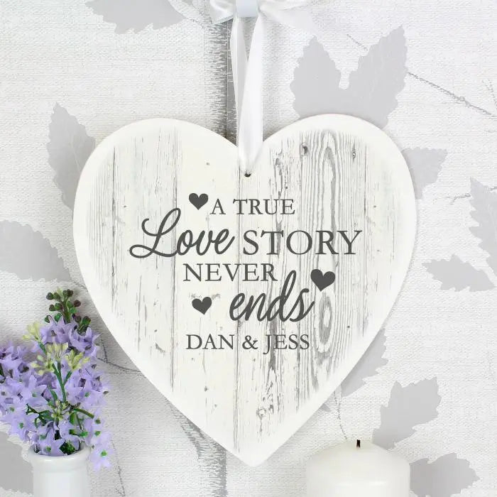 Personalised Love Story Large Wooden Heart Decoration: 1 - Decorations By Gift Moments