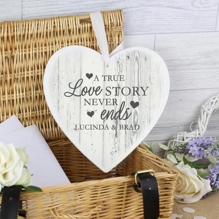 Personalised Love Story Large Wooden Heart Decoration: 2 - Decorations By Gift Moments