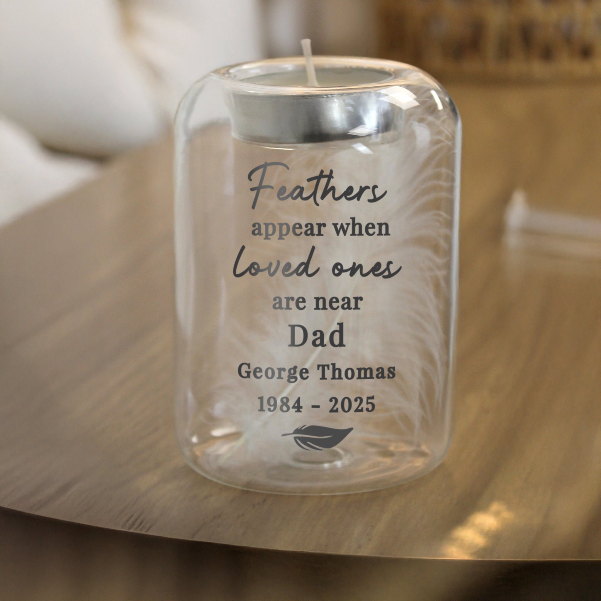 Personalised Loved Ones Memorial Feather Tealight Holder: 4 - Candle Holders By Gift Moments