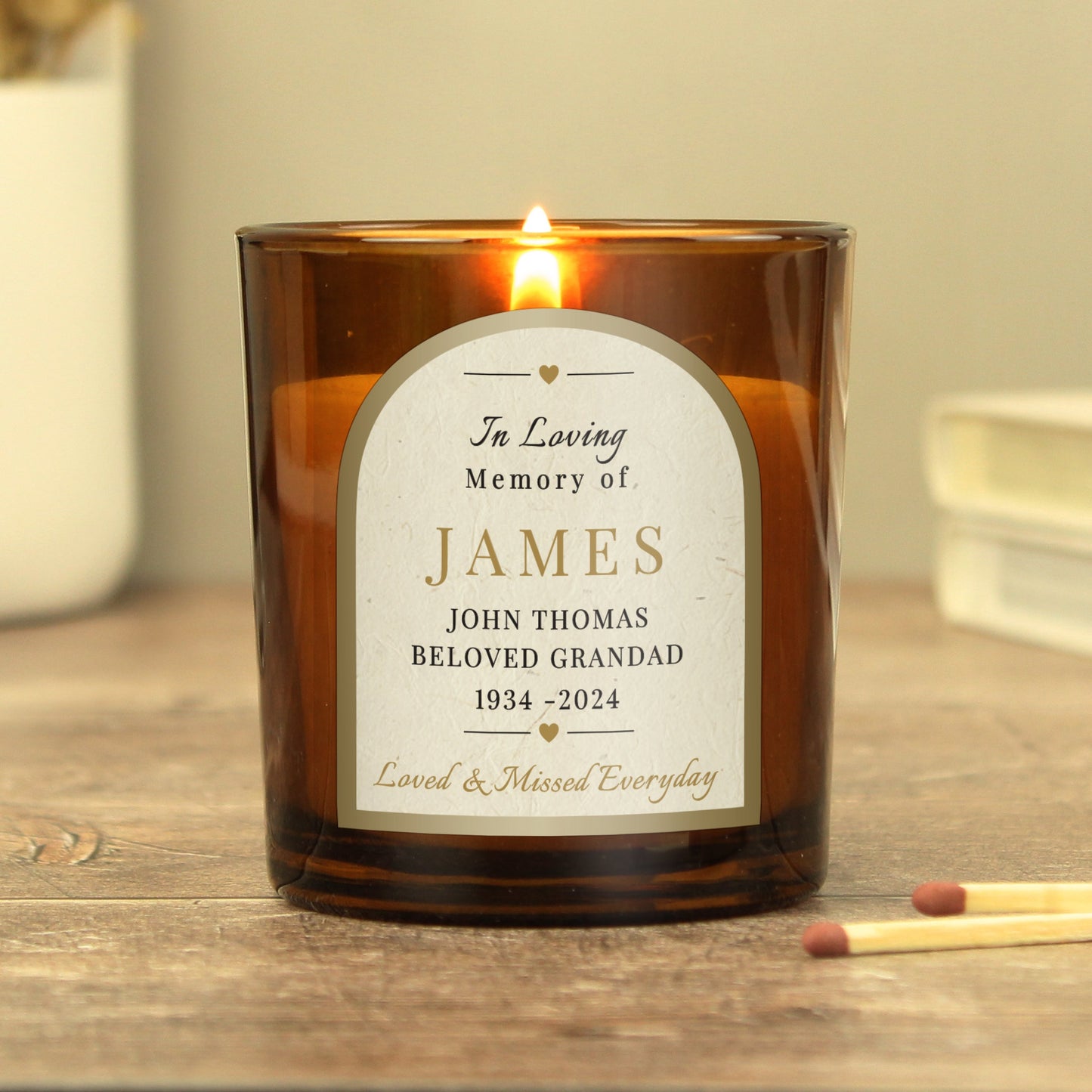 Personalised In Loving Memory Amber Glass Candle: 2 - Candles By Gift Moments