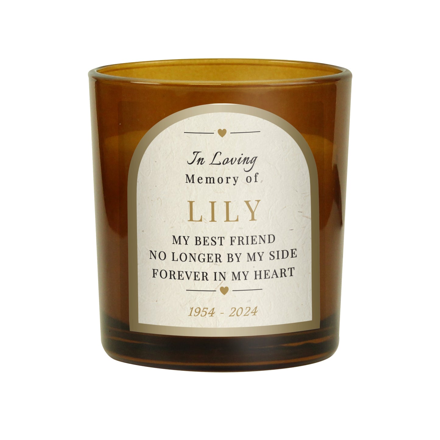 Personalised In Loving Memory Amber Glass Candle: 5 - Candles By Gift Moments