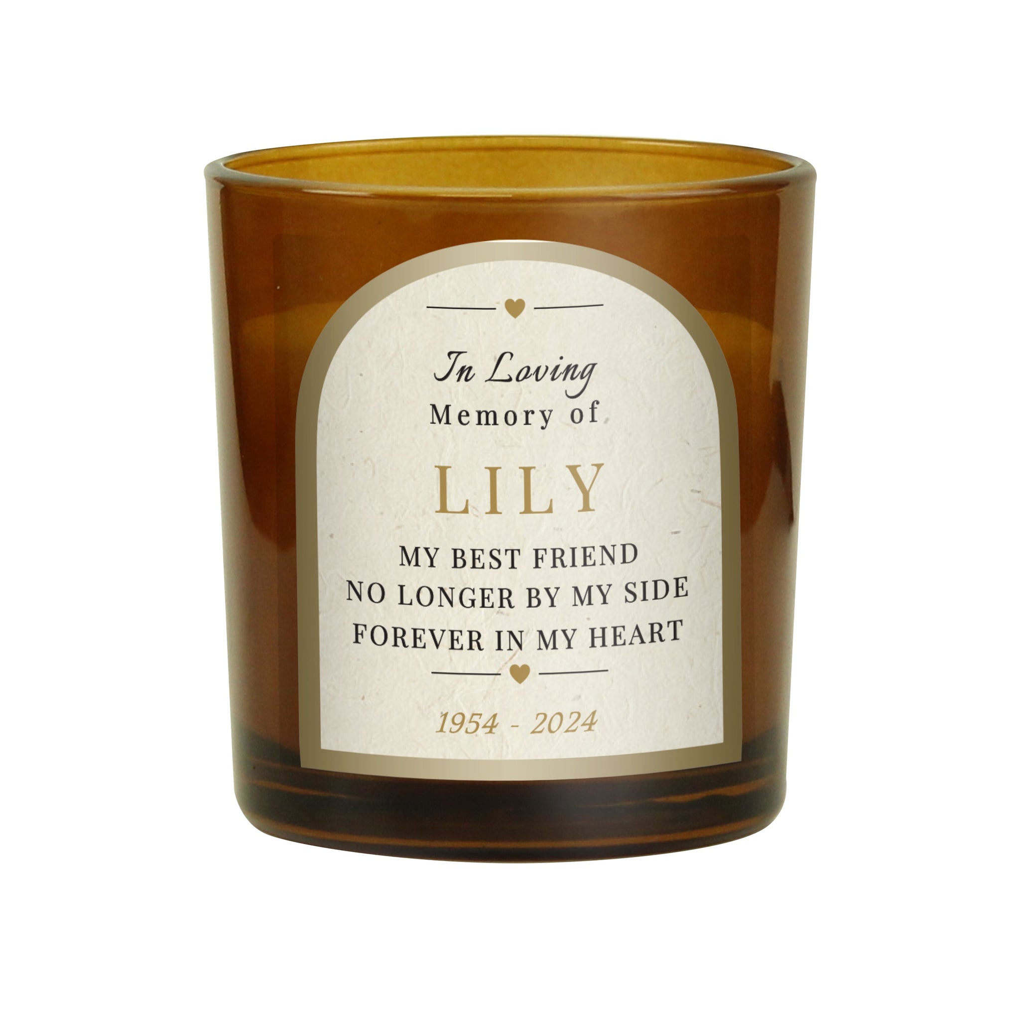 Personalised In Loving Memory Amber Glass Candle: 5 - Candles By Gift Moments