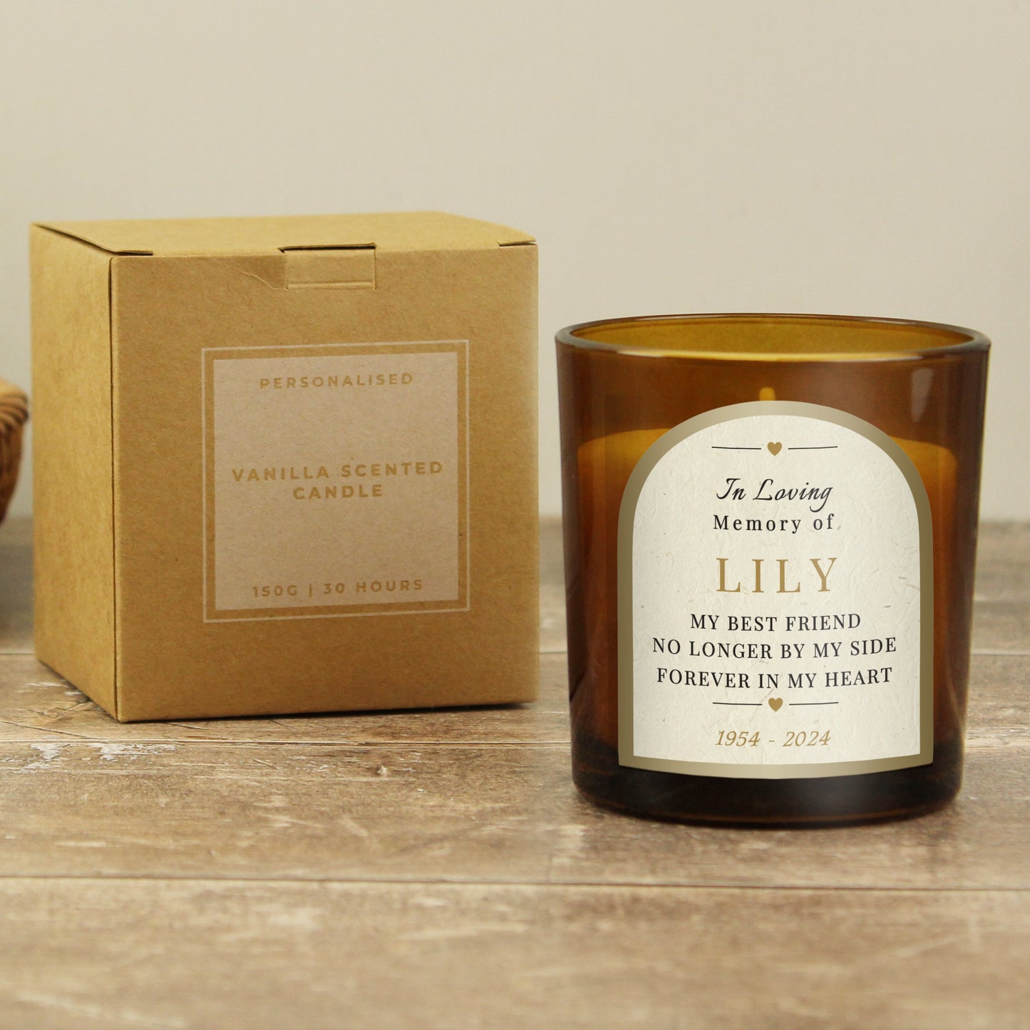 Personalised In Loving Memory Amber Glass Candle: 6 - Candles By Gift Moments