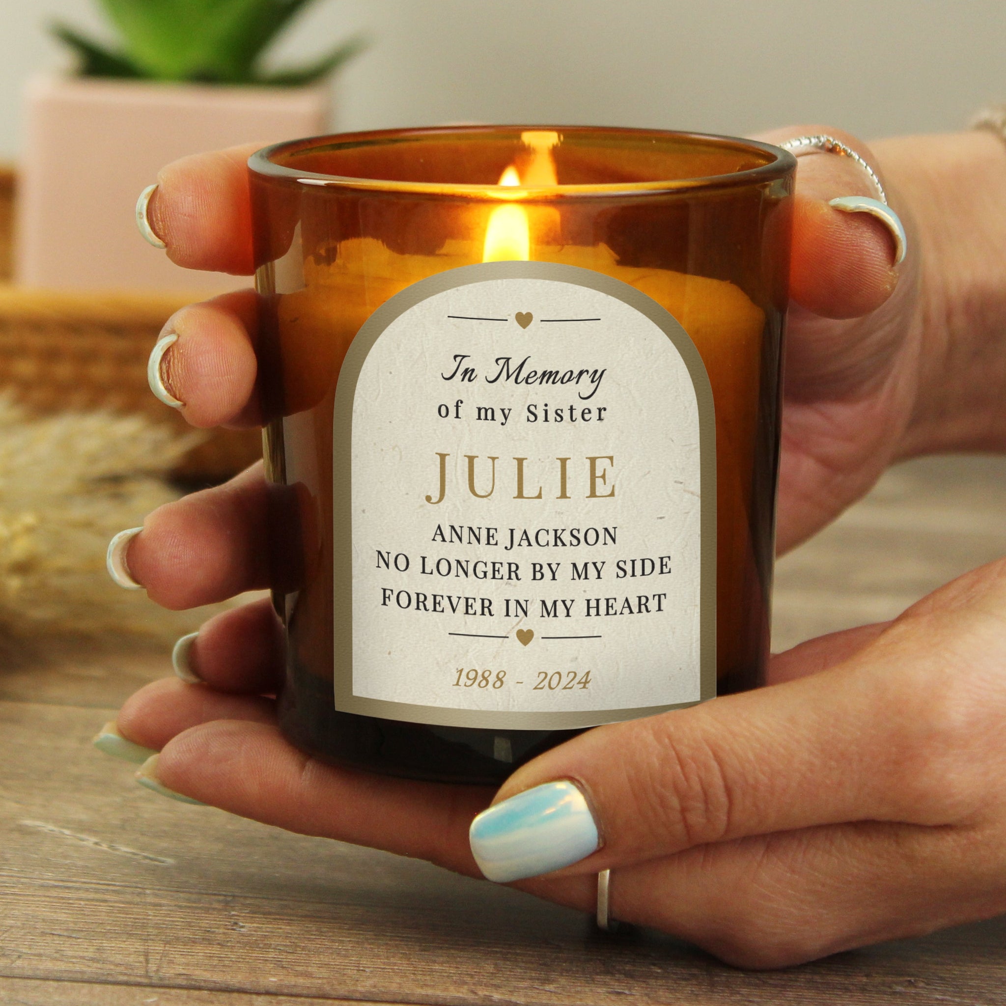 Personalised In Loving Memory Amber Glass Candle: 1 - Candles By Gift Moments