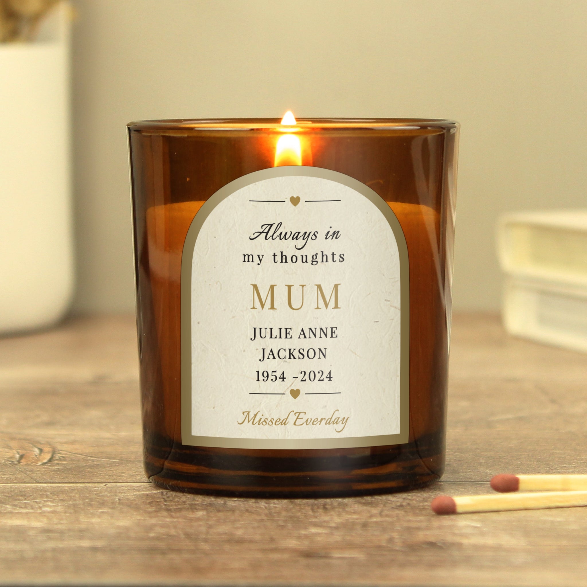 Personalised In Loving Memory Amber Glass Candle: 7 - Candles By Gift Moments