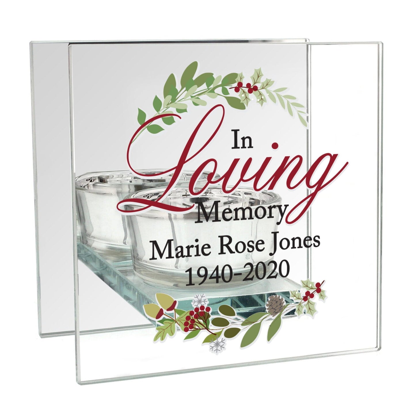 Personalised In Loving Memory Christmas Mirrored Glass Tea Light Candle Holder: 3 - Candle Holders By Gift Moments