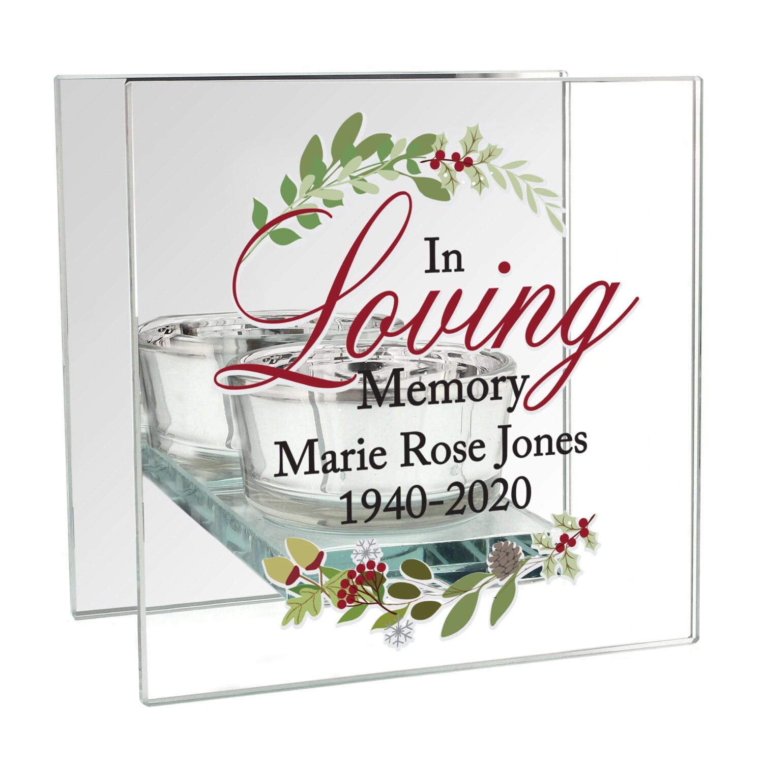 Personalised In Loving Memory Christmas Mirrored Glass Tea Light Candle Holder: 3 - Candle Holders By Gift Moments