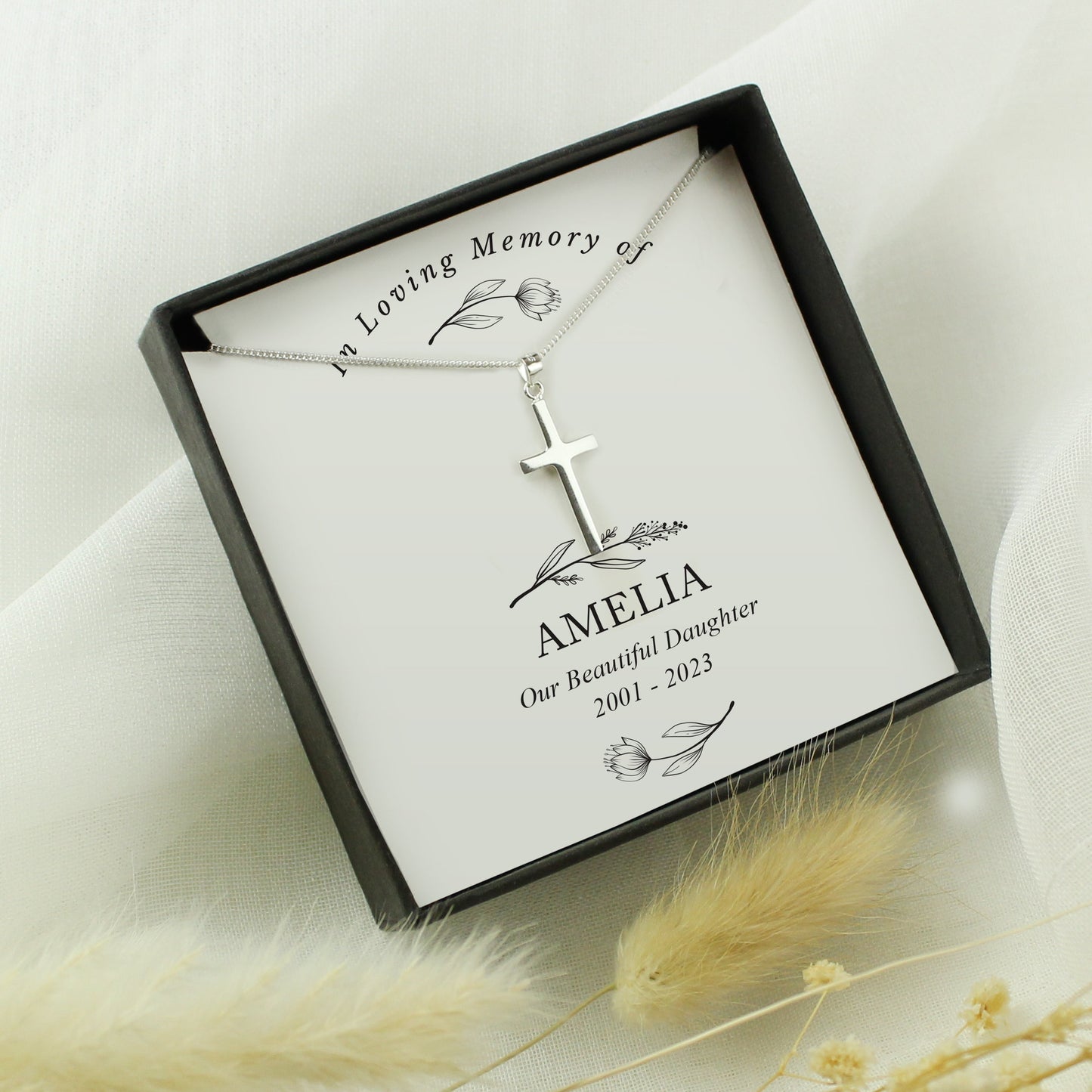 Personalised In Loving Memory Cross Sentiment Necklace and Box: 6 - Necklaces By Gift Moments