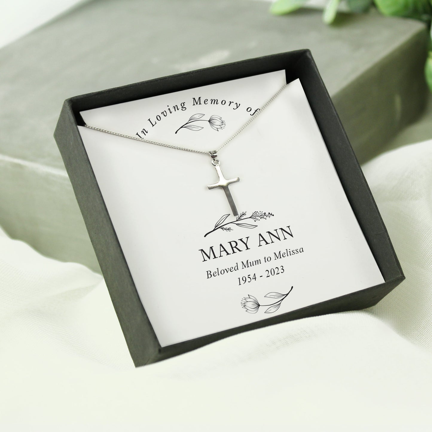 Personalised In Loving Memory Cross Sentiment Necklace and Box: 3 - Necklaces By Gift Moments