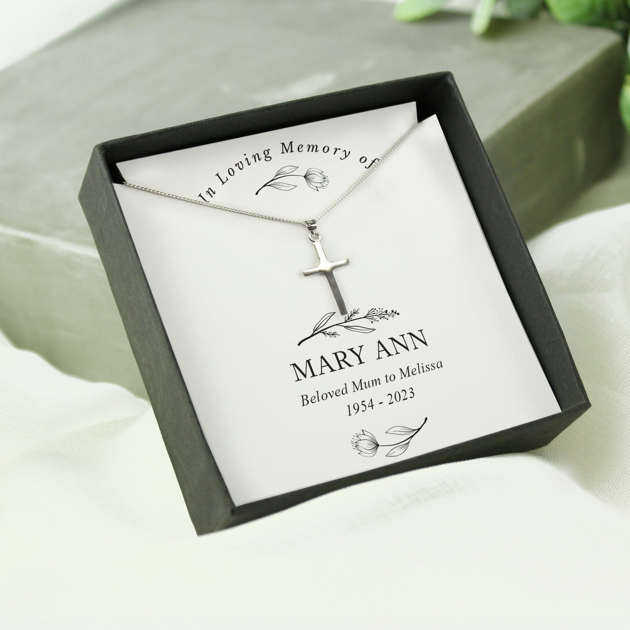 Personalised In Loving Memory Cross Sentiment Necklace and Box: 3 - Necklaces By Gift Moments