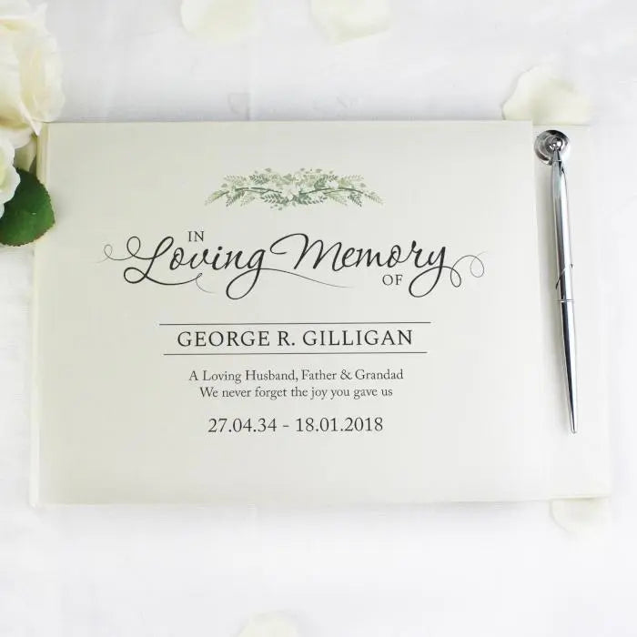 Personalised In Loving Memory Hardback Guest Book & Pen: 2 - Guest Books By Gift Moments