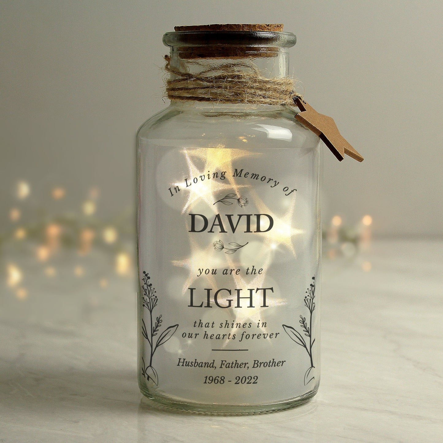 Personalised In Loving Memory LED Glass Jar: 3 - LED Lighting By Gift Moments