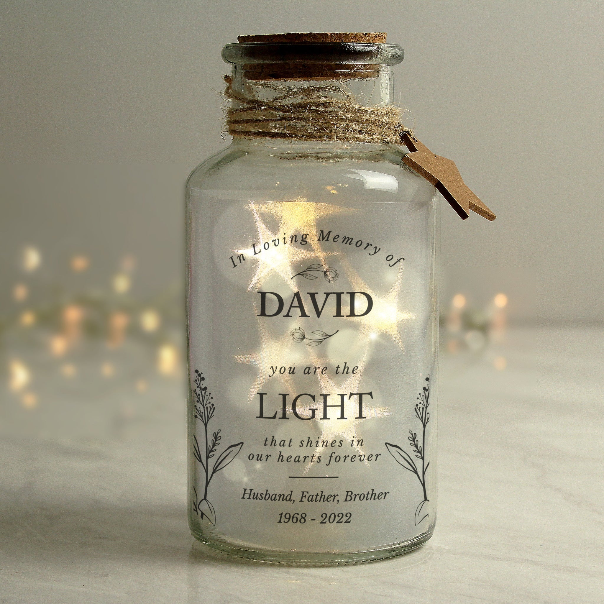 Personalised In Loving Memory LED Glass Jar: 3 - LED Lighting By Gift Moments