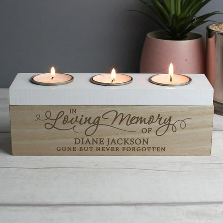 Personalised In Loving Memory Triple Tea Light Box: 2 Candle Holders By Gift Moments