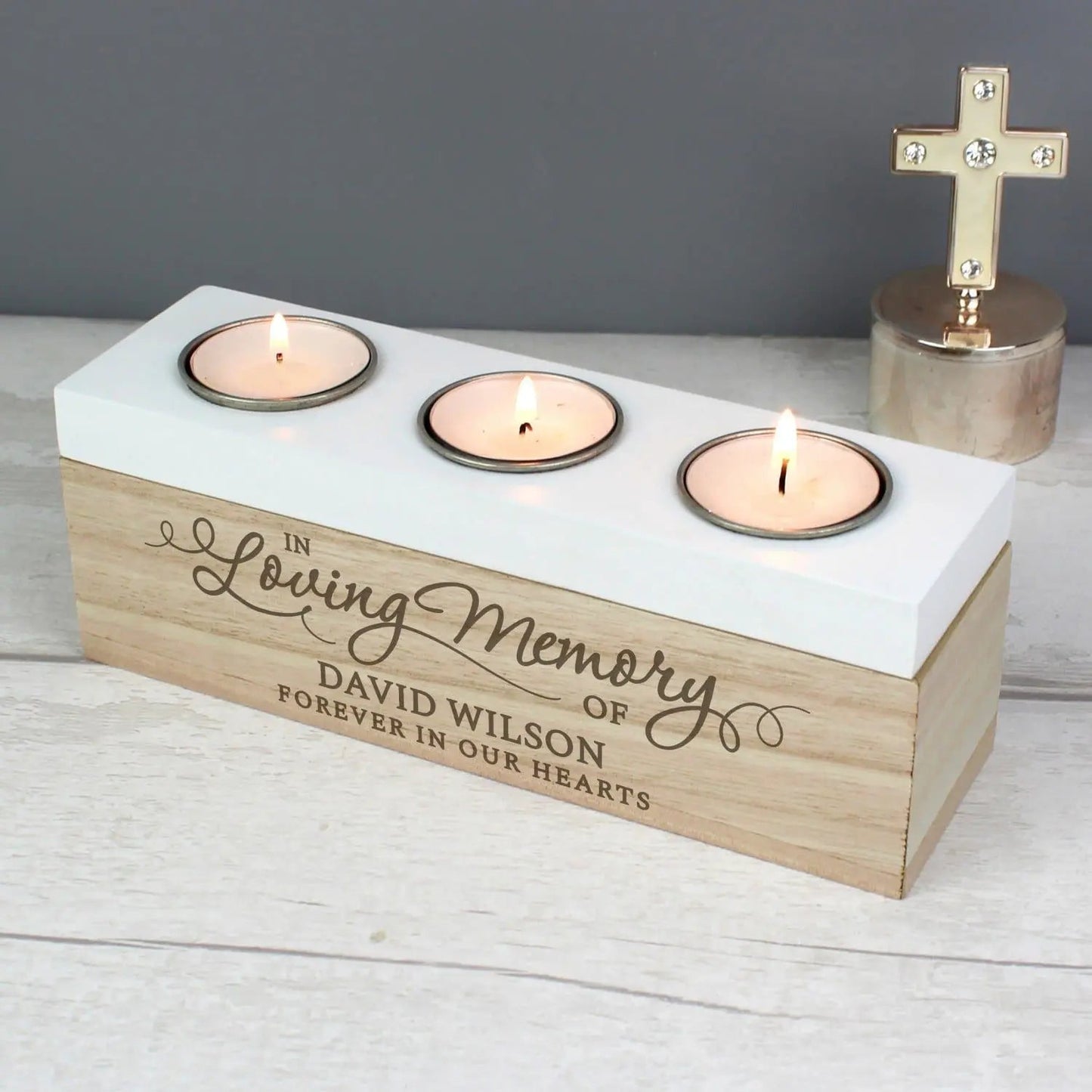 Personalised In Loving Memory Triple Tea Light Box: 4 - Candle Holders By Gift Moments
