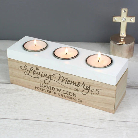 Personalised In Loving Memory Triple Tea Light Box: 4 Candle Holders By Gift Moments