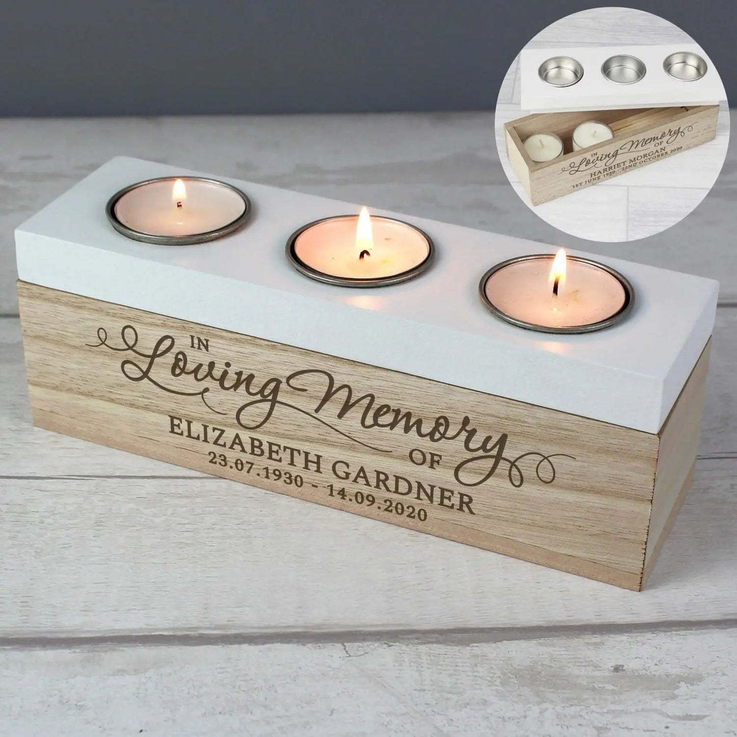 Personalised In Loving Memory Triple Tea Light Box: 1 - Candle Holders By Gift Moments