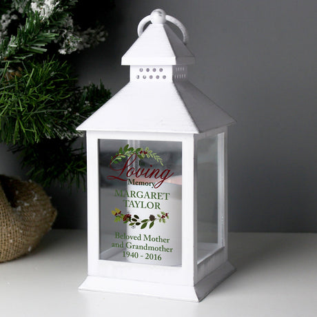 Personalised In Loving Memory White Lantern: 3 - LED Lighting By Gift Moments