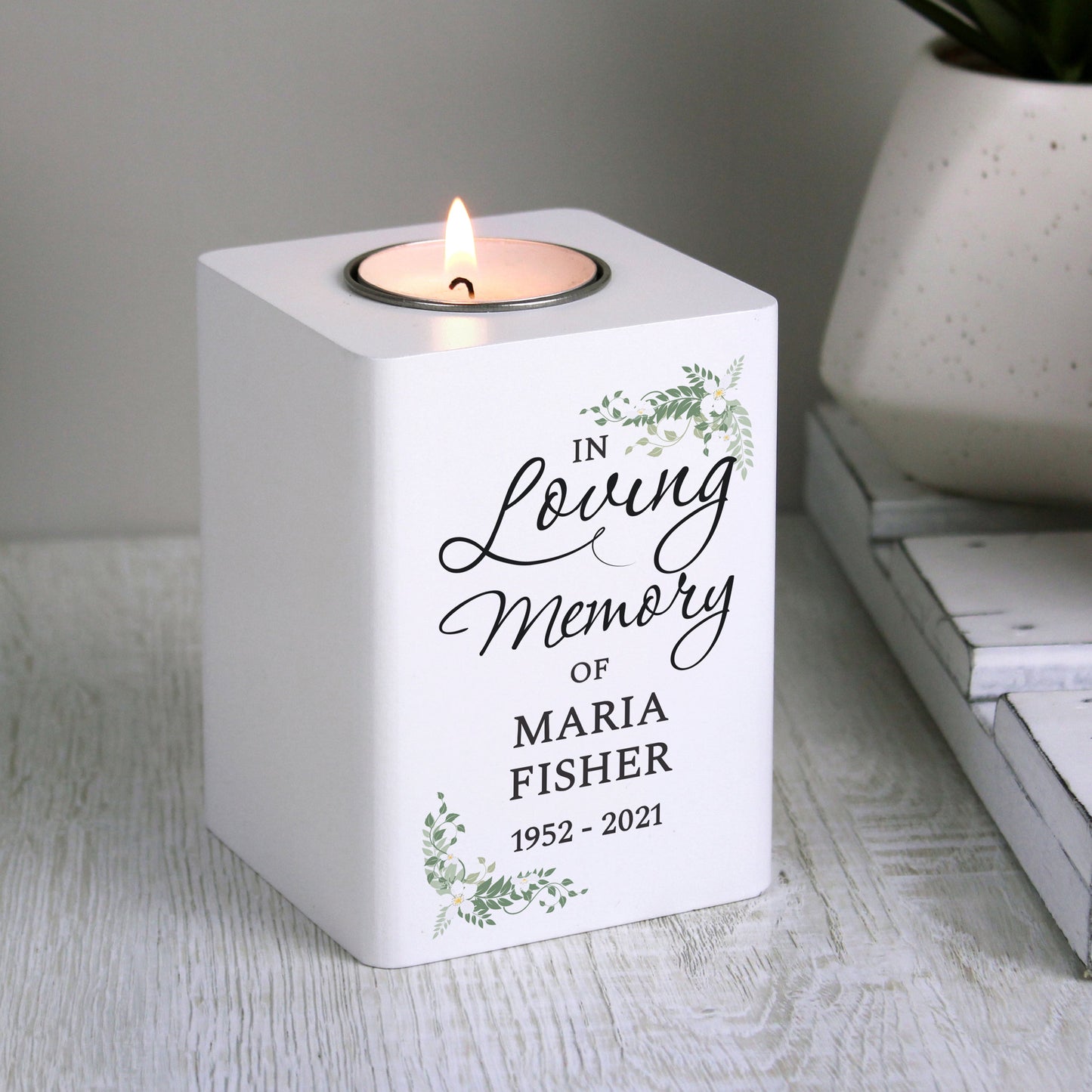 Personalised In Loving Memory White Wooden Tea light Holder: 1 - Candle Holders By Gift Moments