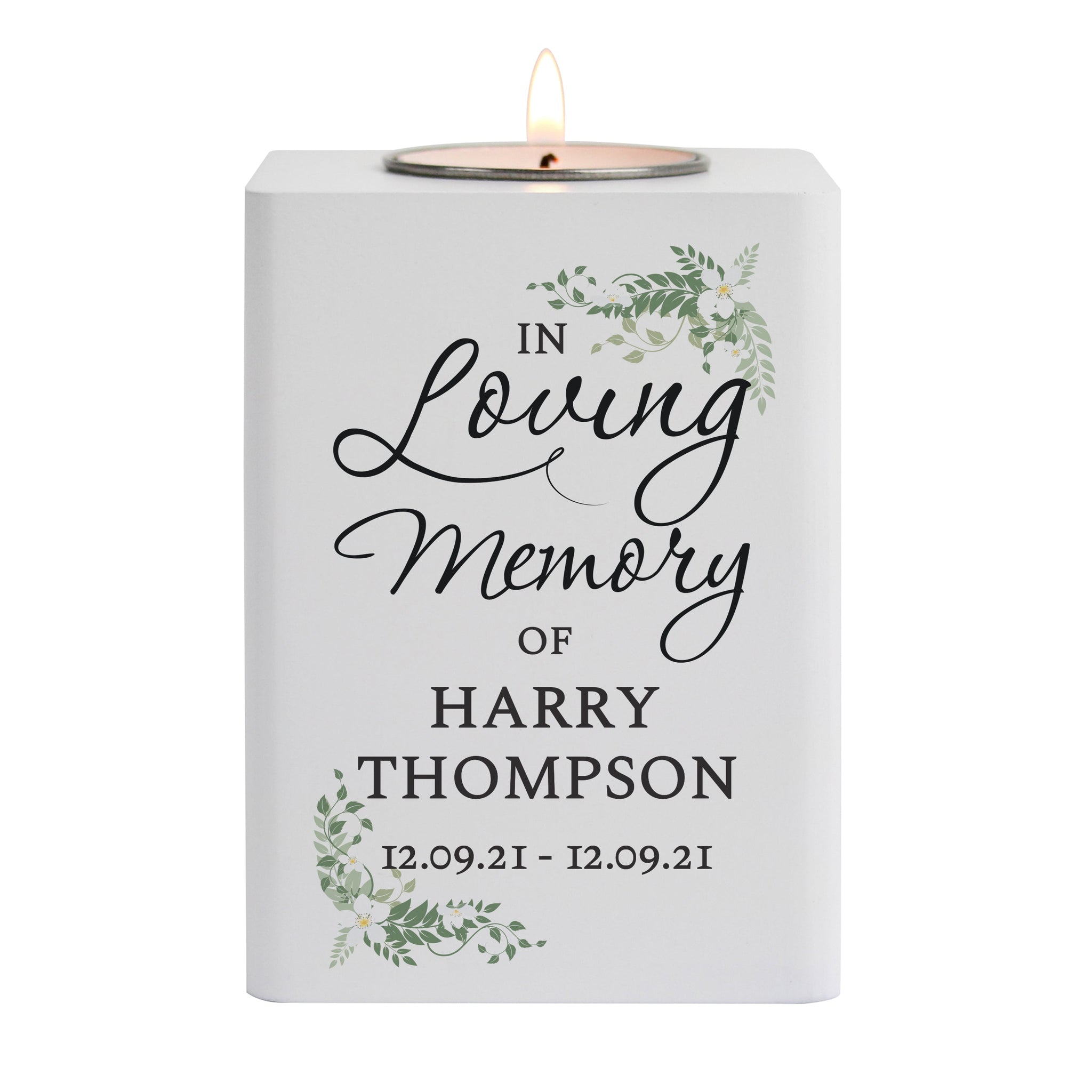 Personalised In Loving Memory White Wooden Tea light Holder: 4 - Candle Holders By Gift Moments