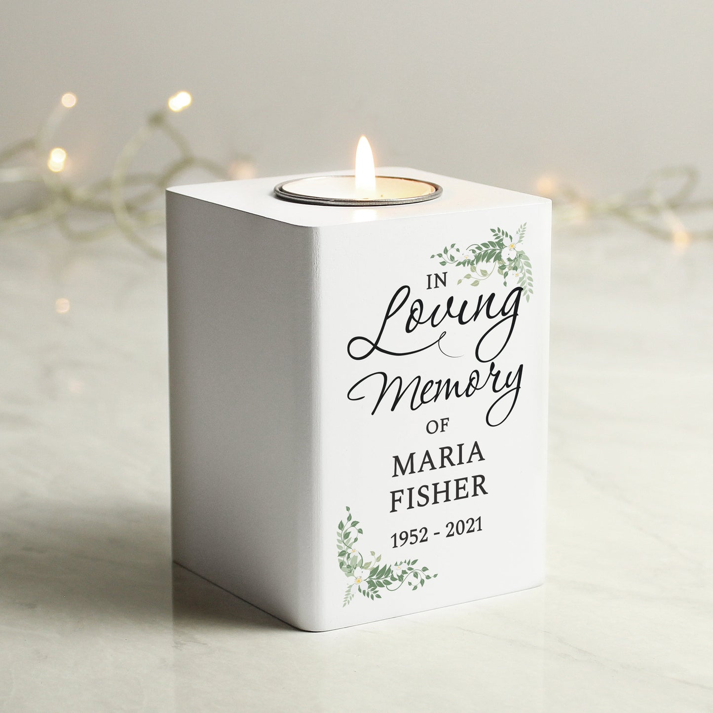 Personalised In Loving Memory White Wooden Tea light Holder: 3 - Candle Holders By Gift Moments