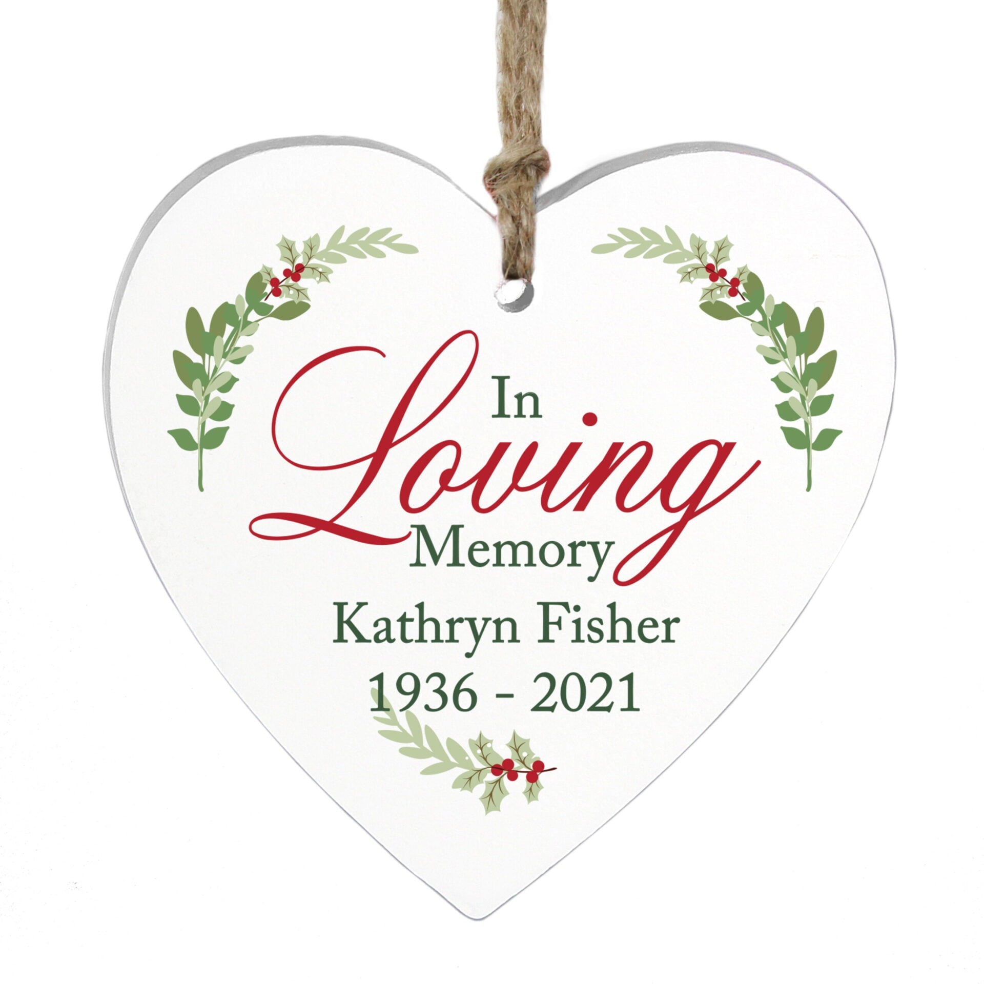Personalised In Loving Memory Wooden Heart Decoration: 4 - Christmas Decorations By Gift Moments