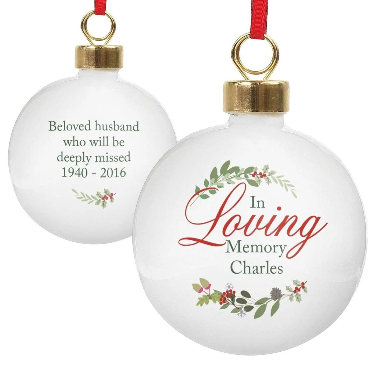 Personalised Memory Wreath Bauble: 2 - Christmas Baubles By Gift Moments