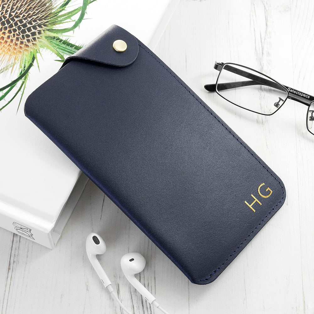 Personalised Luxury Leather Glasses Cases: 3 - Navy - Glasses Cases By Gift Moments