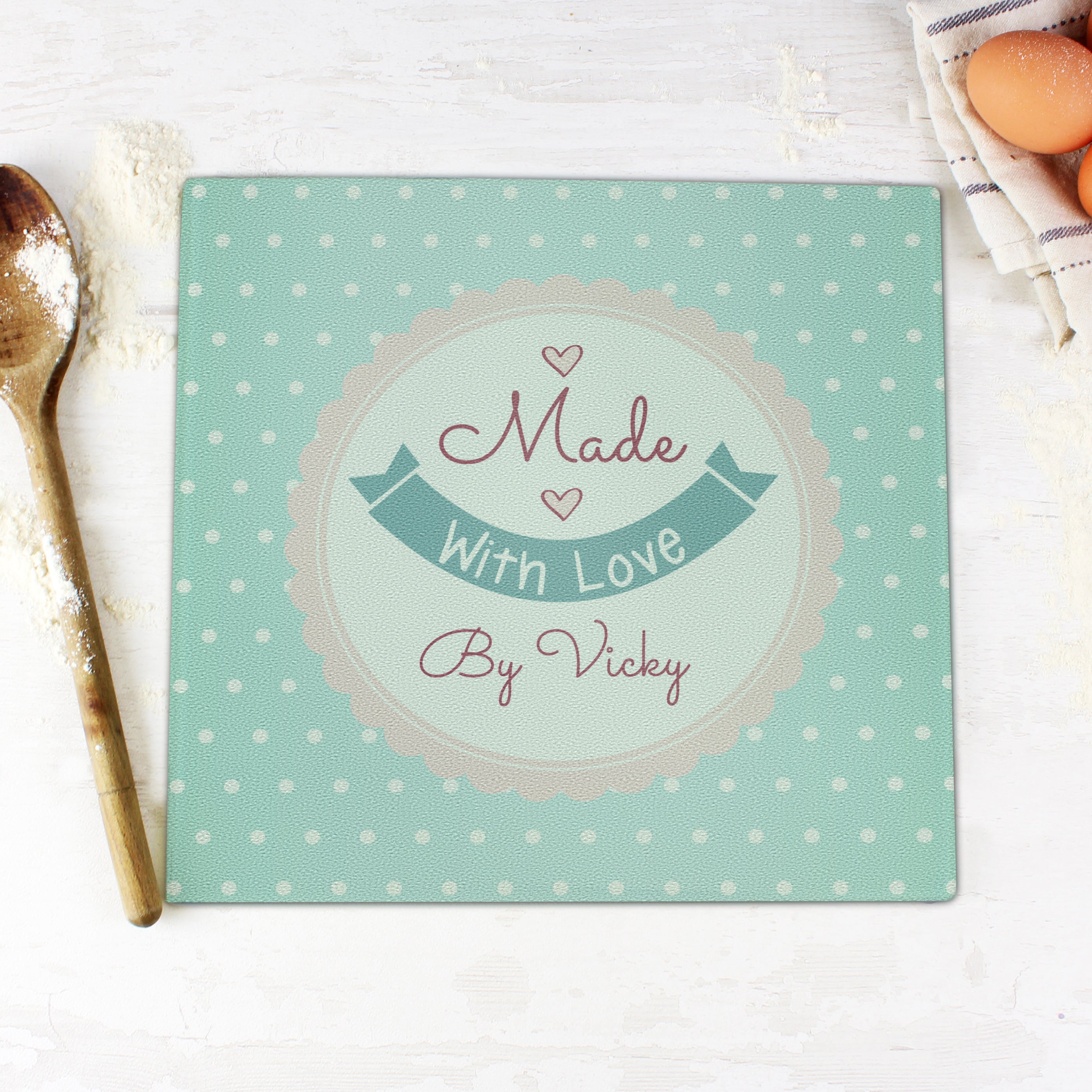 Personalised Made with Love Glass Chopping Board/Worktop Saver - Shop Chopping Boards At Gift Moments - 1