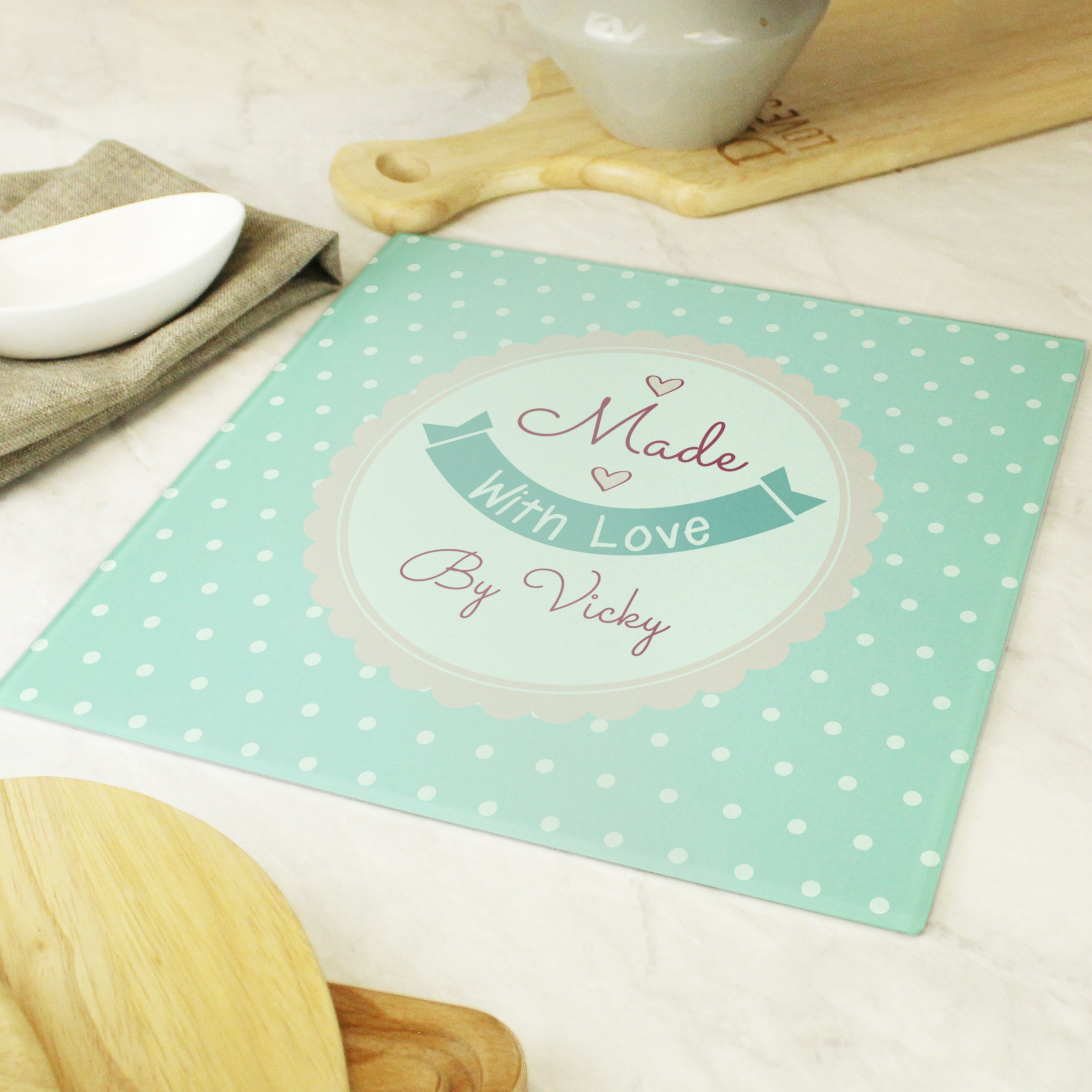 Personalised Made with Love Glass Chopping Board/Worktop Saver - Shop Chopping Boards At Gift Moments - 5