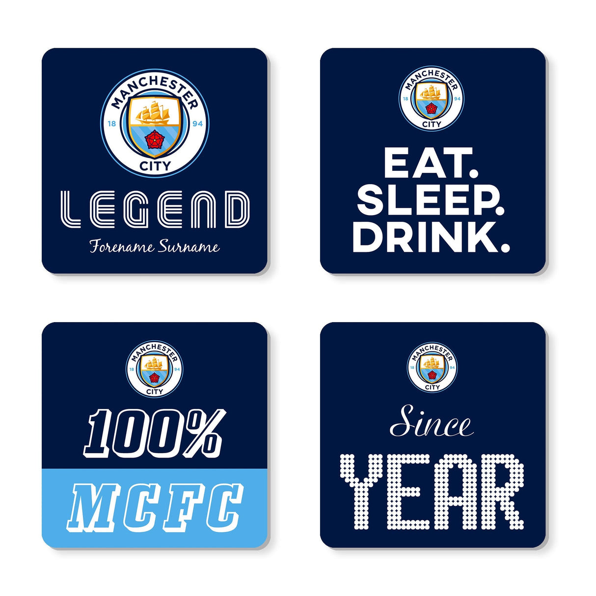 Personalised Manchester City FC Coasters: 1 - Coasters By Manchester City