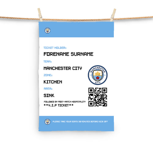 Personalised Manchester City Ticket Tea Towel: 1 - Tea Towels By Manchester City