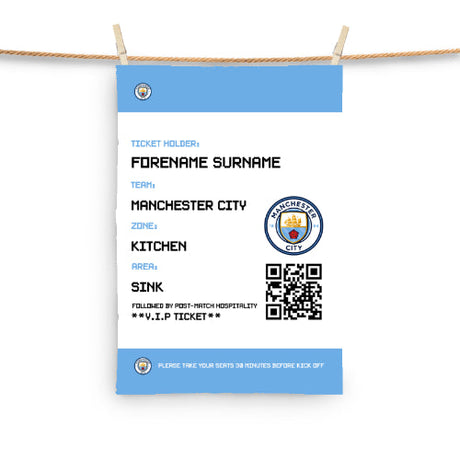 Personalised Manchester City Ticket Tea Towel: 1 - Tea Towels By Manchester City