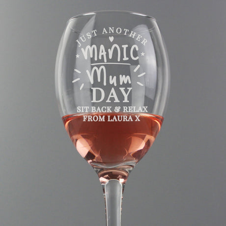Personalised Manic Mum Day Wine Glass: 5 - Wine Glasses By Gift Moments