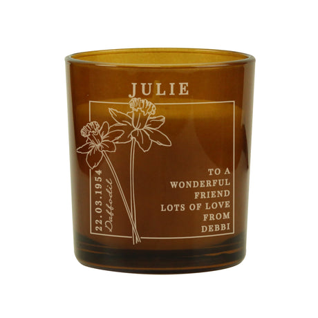 Personalised March Birth Flower Amber Glass Candle: 5 - Candles By Gift Moments
