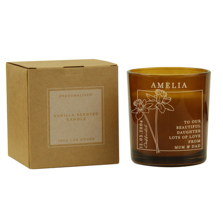 Personalised March Birth Flower Amber Glass Candle: 7 - Candles By Gift Moments