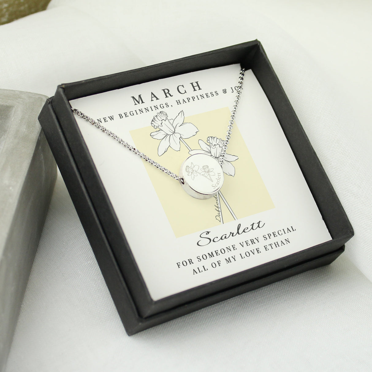 Personalised March Birth Flower Necklace and Box: 3 - Necklaces By Gift Moments